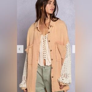 POL Oversized Crochet Gauze Button Down Shirt Jacket NWOT